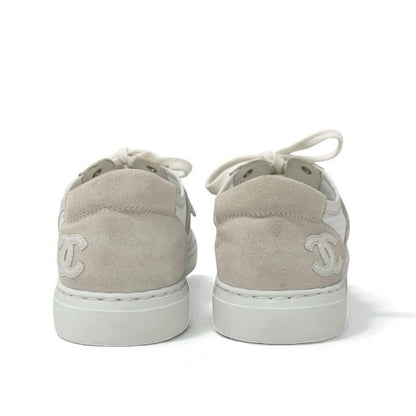 Chanel Sneakers Shoes Suede Beige White Here Mark Mesh