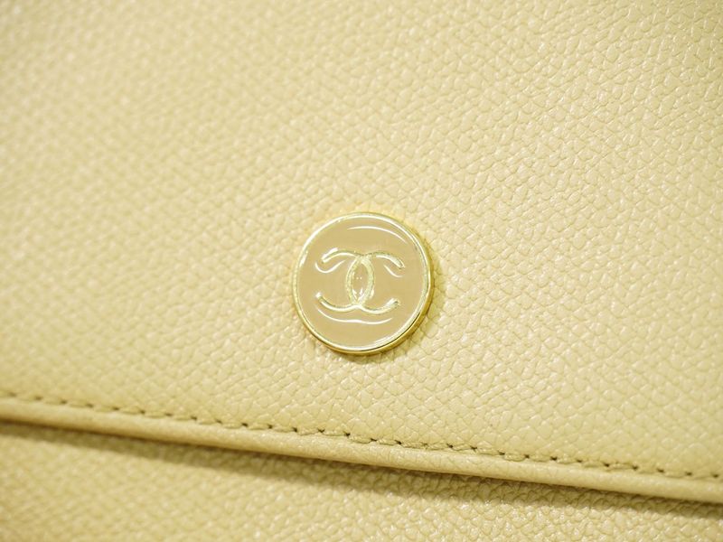 Authentic Chanel Coco Mark Coco Button Trifold Fold Wallet Compact Wallet