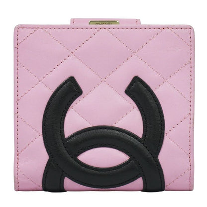 Authentic Chanel Coco Mark Cambon Line Fold Wallet Compact Wallet Leather Pink