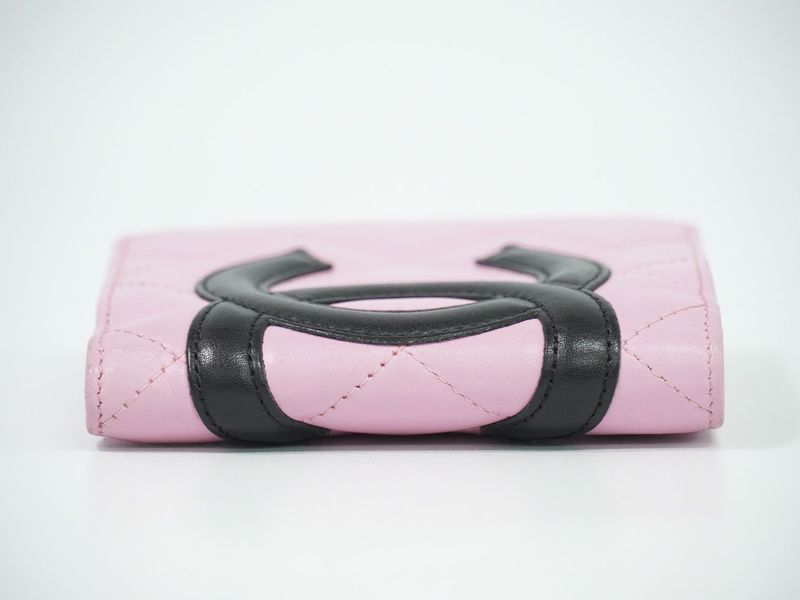 Authentic Chanel Coco Mark Cambon Line Fold Wallet Compact Wallet Leather Pink