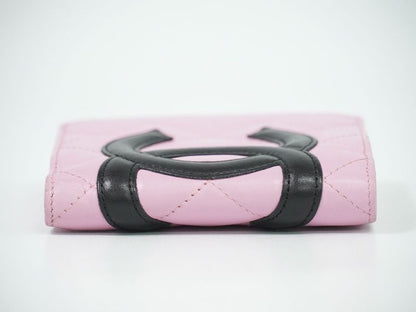 Authentic Chanel Coco Mark Cambon Line Fold Wallet Compact Wallet Leather Pink