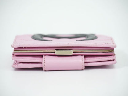 Authentic Chanel Coco Mark Cambon Line Fold Wallet Compact Wallet Leather Pink