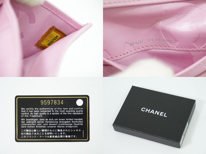 Authentic Chanel Coco Mark Cambon Line Fold Wallet Compact Wallet Leather Pink