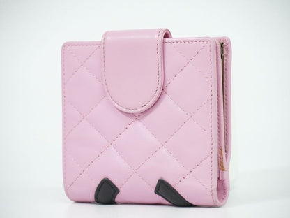 Authentic Chanel Coco Mark Cambon Line Fold Wallet Compact Wallet Leather Pink
