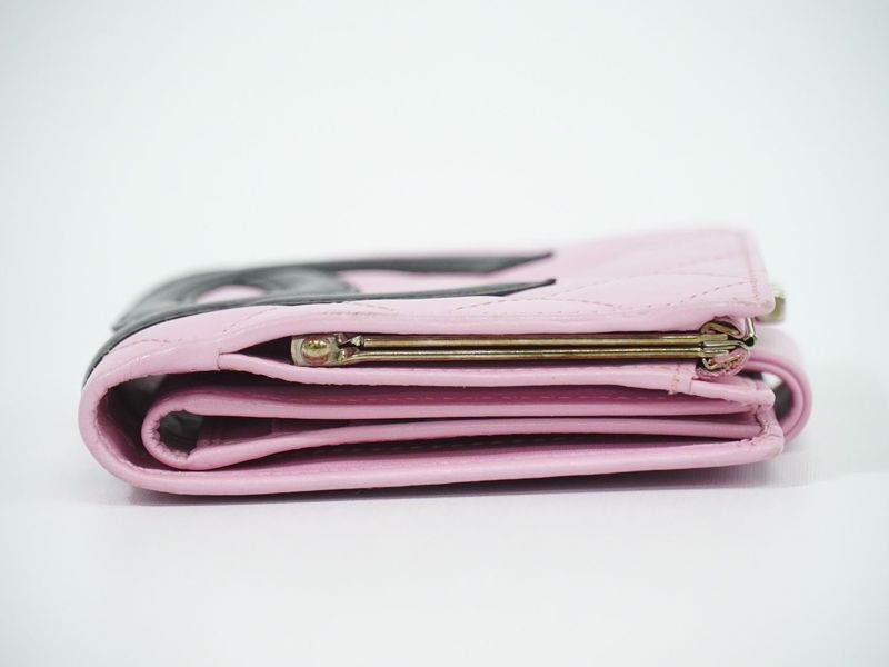 Authentic Chanel Coco Mark Cambon Line Fold Wallet Compact Wallet Leather Pink