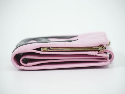 Authentic Chanel Coco Mark Cambon Line Fold Wallet Compact Wallet Leather Pink