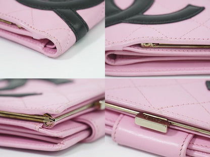 Authentic Chanel Coco Mark Cambon Line Fold Wallet Compact Wallet Leather Pink