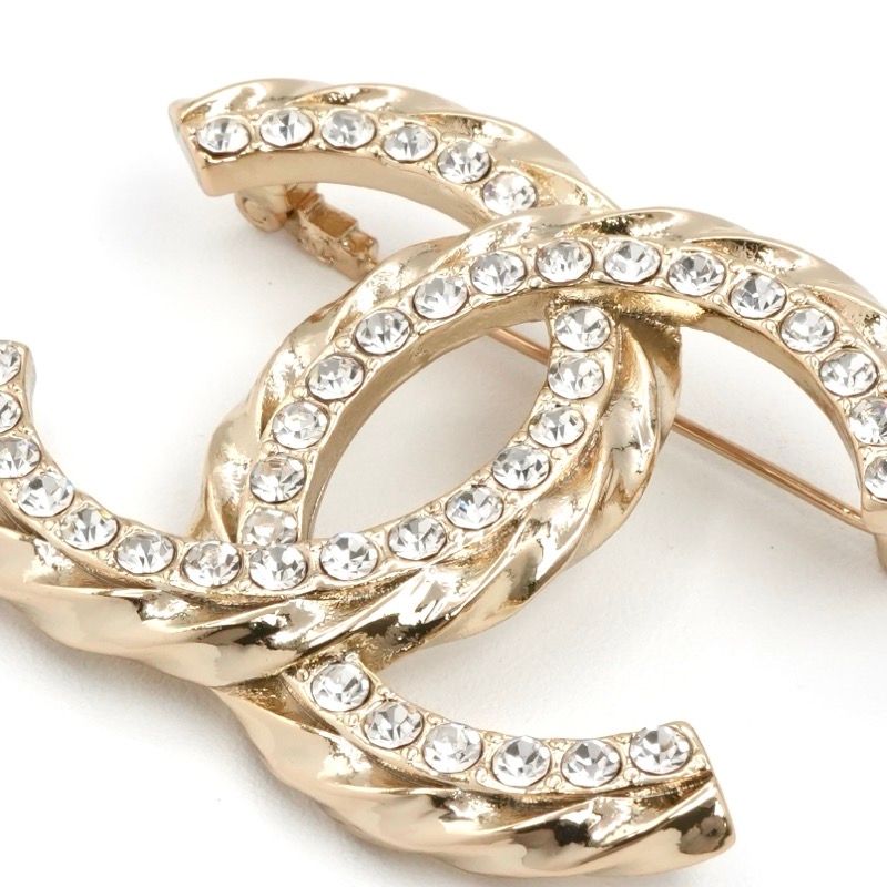 Chanel Brooch Corsage Gold Here Mark Rhinestone