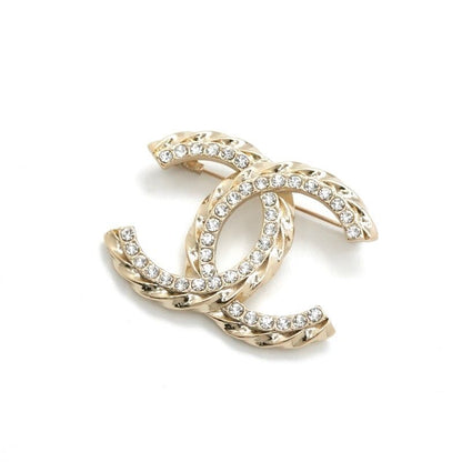Chanel Brooch Corsage Gold Here Mark Rhinestone