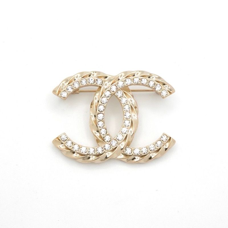 Chanel Brooch Corsage Gold Here Mark Rhinestone
