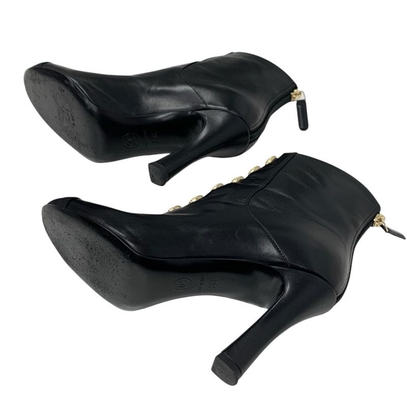 Chanel Boots Short Boots Shoes Leather Fabric Black Here Mark Pearl