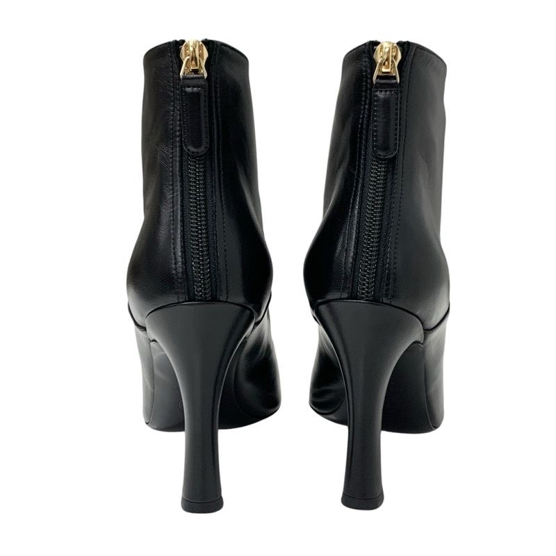 Chanel Boots Short Boots Shoes Leather Fabric Black Here Mark Pearl