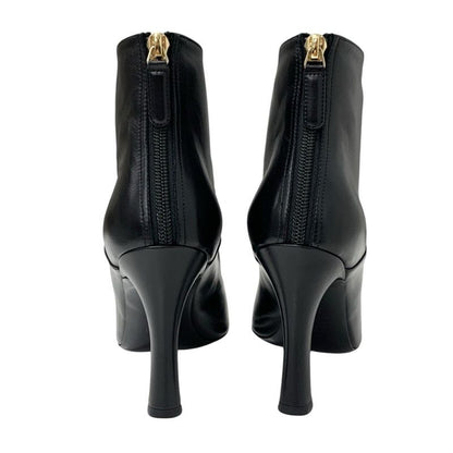 Chanel Boots Short Boots Shoes Leather Fabric Black Here Mark Pearl