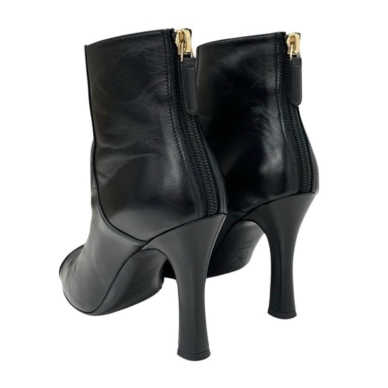 Chanel Boots Short Boots Shoes Leather Fabric Black Here Mark Pearl