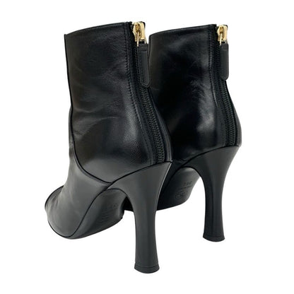 Chanel Boots Short Boots Shoes Leather Fabric Black Here Mark Pearl