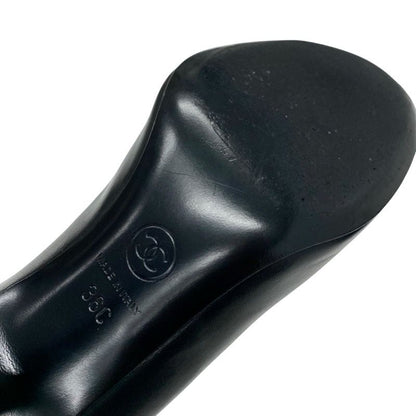 Chanel Boots Short Boots Shoes Leather Fabric Black Here Mark Pearl