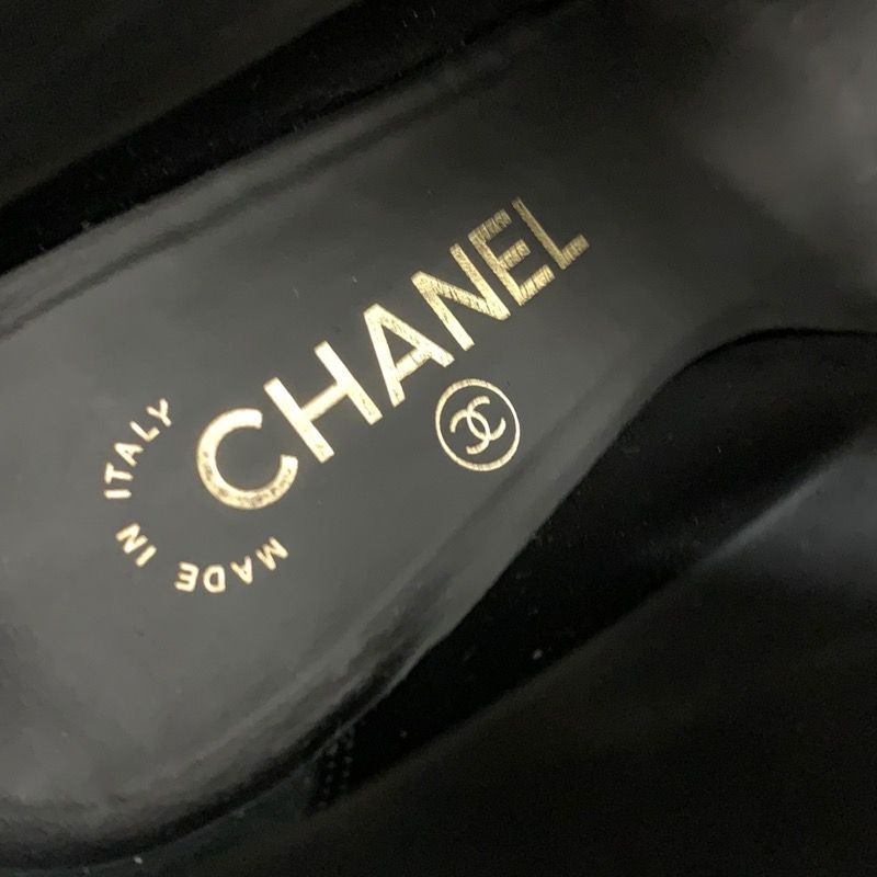 Chanel Boots Short Boots Shoes Leather Fabric Black Here Mark Pearl