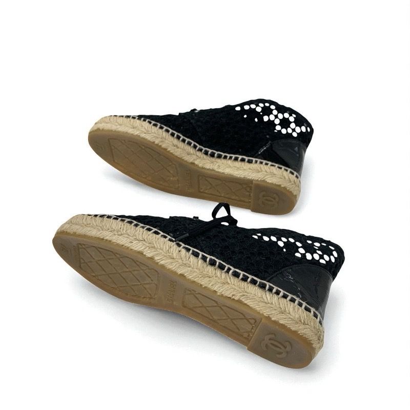 Chanel Sneakers Shoes Fabric Patent Black Coco Mark Espadrilles Lace