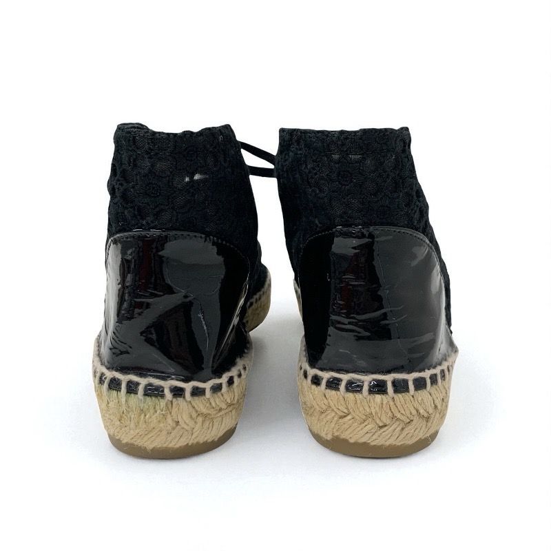 Chanel Sneakers Shoes Fabric Patent Black Coco Mark Espadrilles Lace