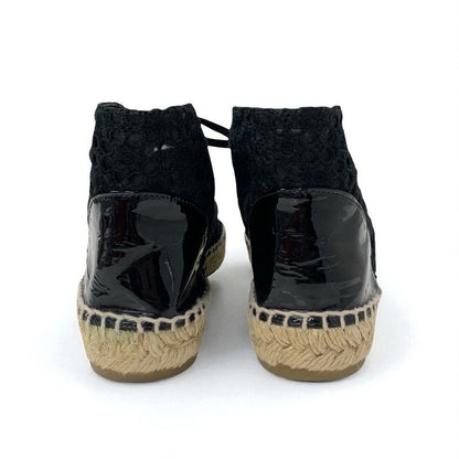 Chanel Sneakers Shoes Fabric Patent Black Coco Mark Espadrilles Lace