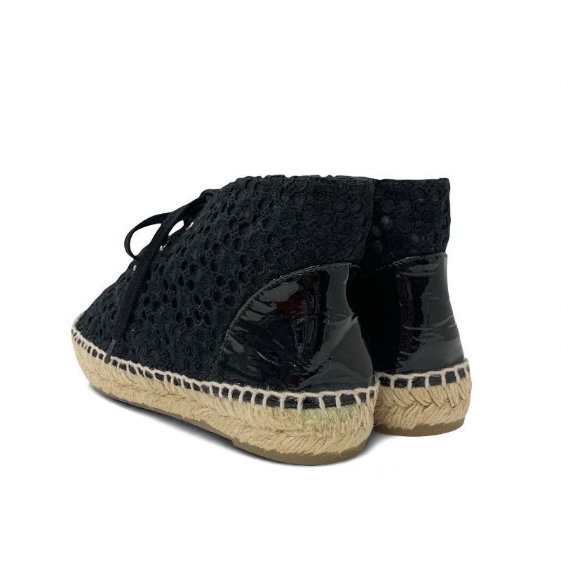 Chanel Sneakers Shoes Fabric Patent Black Coco Mark Espadrilles Lace