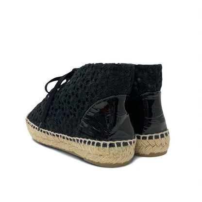 Chanel Sneakers Shoes Fabric Patent Black Coco Mark Espadrilles Lace