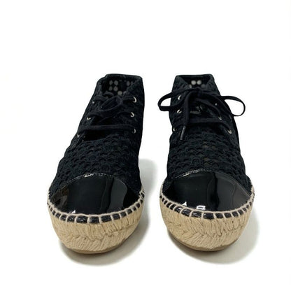 Chanel Sneakers Shoes Fabric Patent Black Coco Mark Espadrilles Lace
