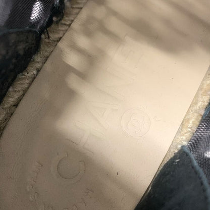 Chanel Sneakers Shoes Fabric Patent Black Coco Mark Espadrilles Lace