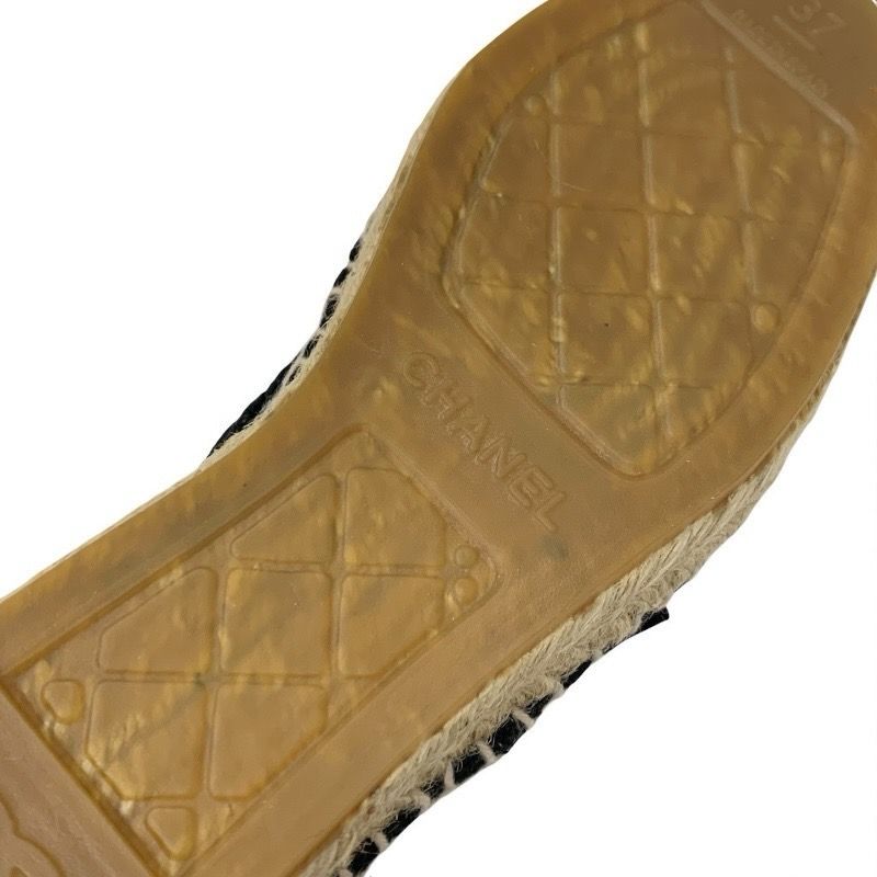 Chanel Sneakers Shoes Fabric Patent Black Coco Mark Espadrilles Lace