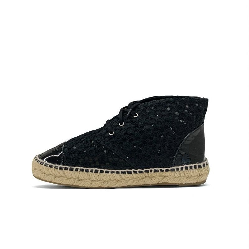 Chanel Sneakers Shoes Fabric Patent Black Coco Mark Espadrilles Lace