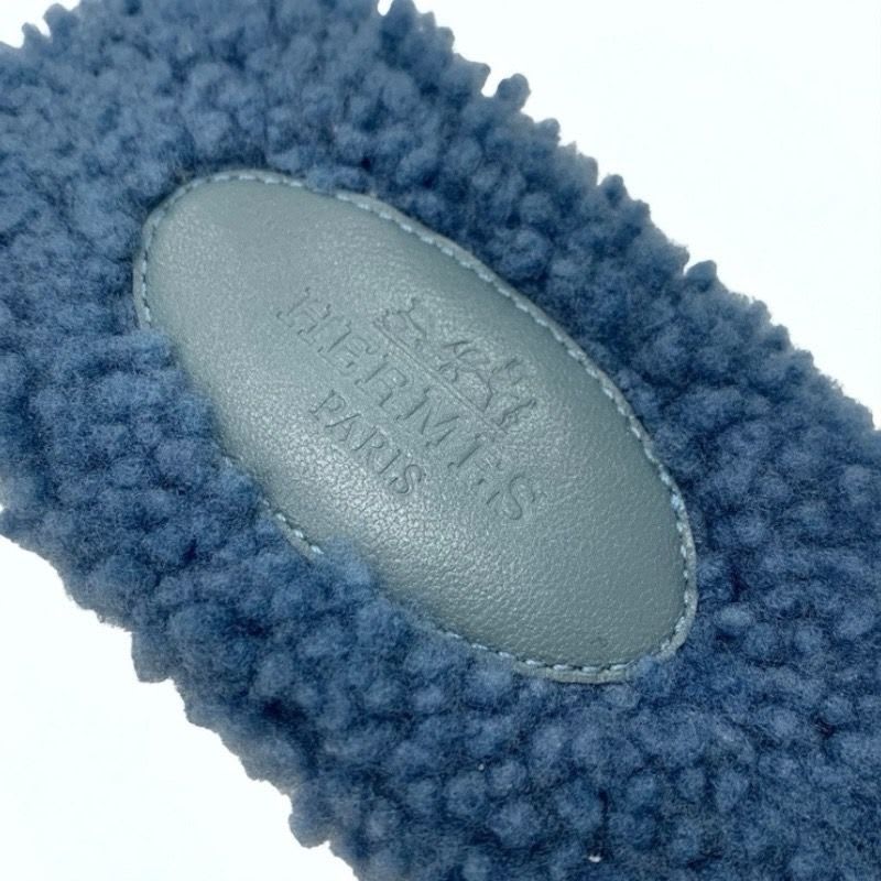 Hermes Oran Sandals Shoes Shearling Blue Flat Mule Boa