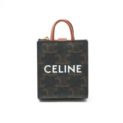 Celine Charm Brown Gold Triomphe Canvas Logo Micro Vertical Cabas