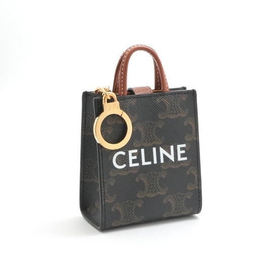 Celine Charm Brown Gold Triomphe Canvas Logo Micro Vertical Cabas