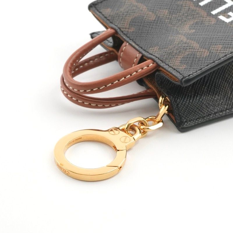 Celine Charm Brown Gold Triomphe Canvas Logo Micro Vertical Cabas