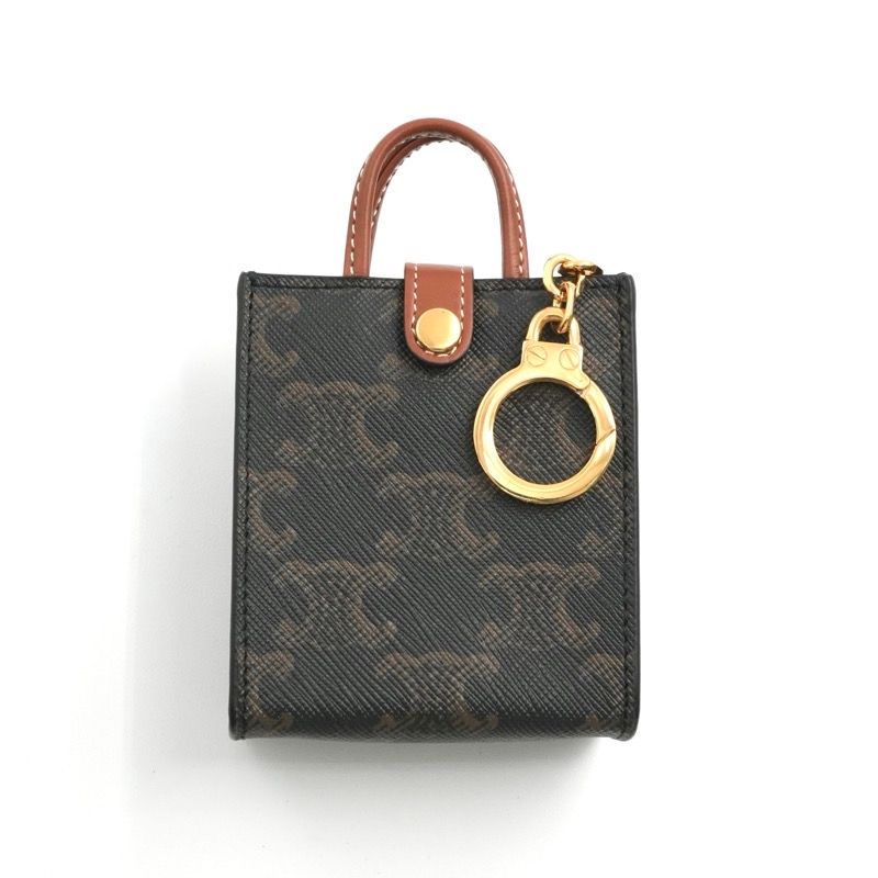Celine Charm Brown Gold Triomphe Canvas Logo Micro Vertical Cabas