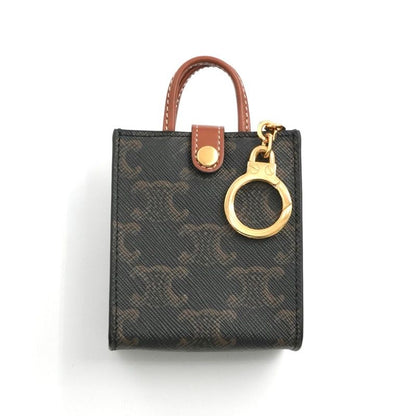 Celine Charm Brown Gold Triomphe Canvas Logo Micro Vertical Cabas