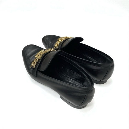 Louis Vuitton Upper Case Line Loafers Leather Shoes Black Gold Chain