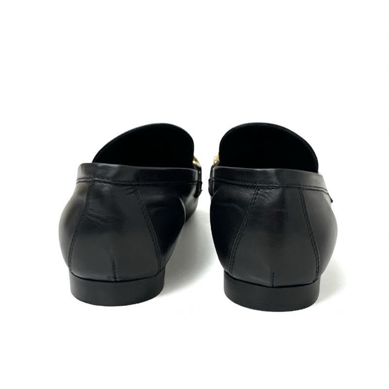 Louis Vuitton Upper Case Line Loafers Leather Shoes Black Gold Chain