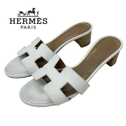 Hermes Oasis Sandals Shoes Leather White Mules