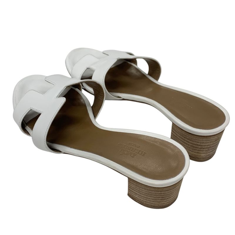 Hermes Oasis Sandals Shoes Leather White Mules