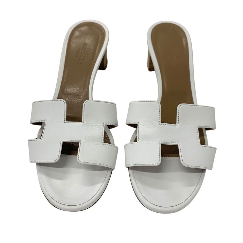 Hermes Oasis Sandals Shoes Leather White Mules