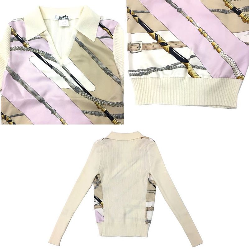 Sale Hermes Knit Size 34 Long Sleeves White Belt Whip Aq4131