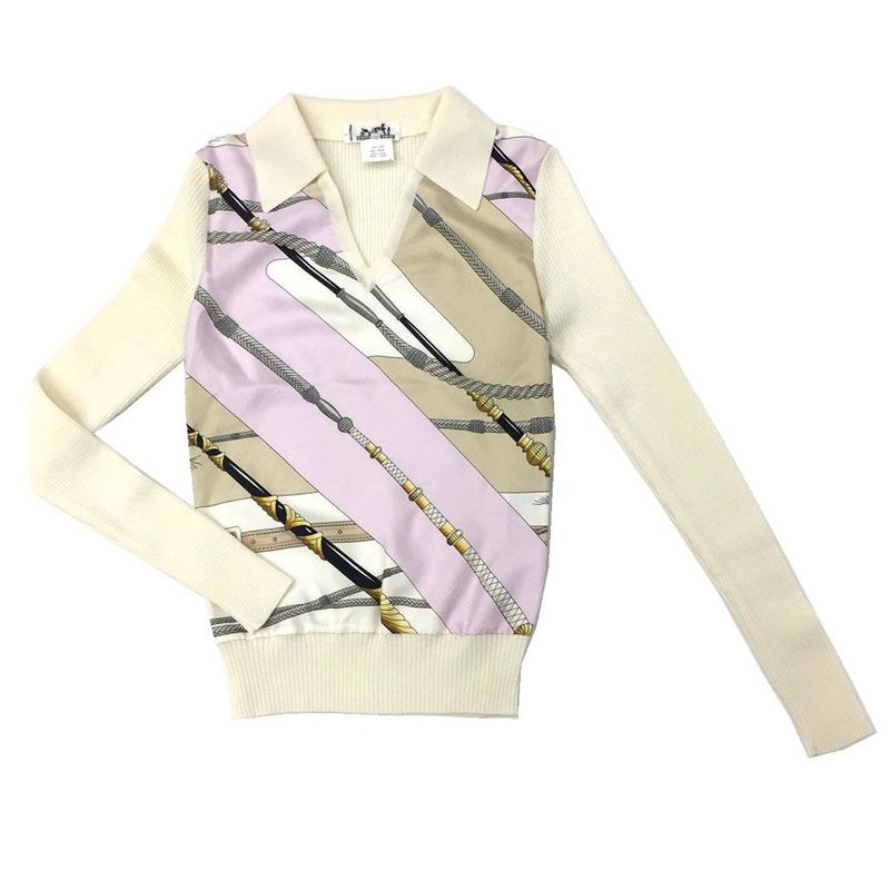 Sale Hermes Knit Size 34 Long Sleeves White Belt Whip Aq4131