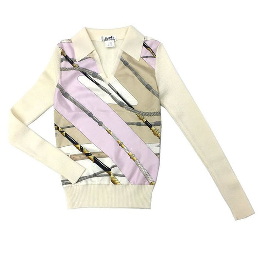 Sale Hermes Knit Size 34 Long Sleeves White Belt Whip Aq4131