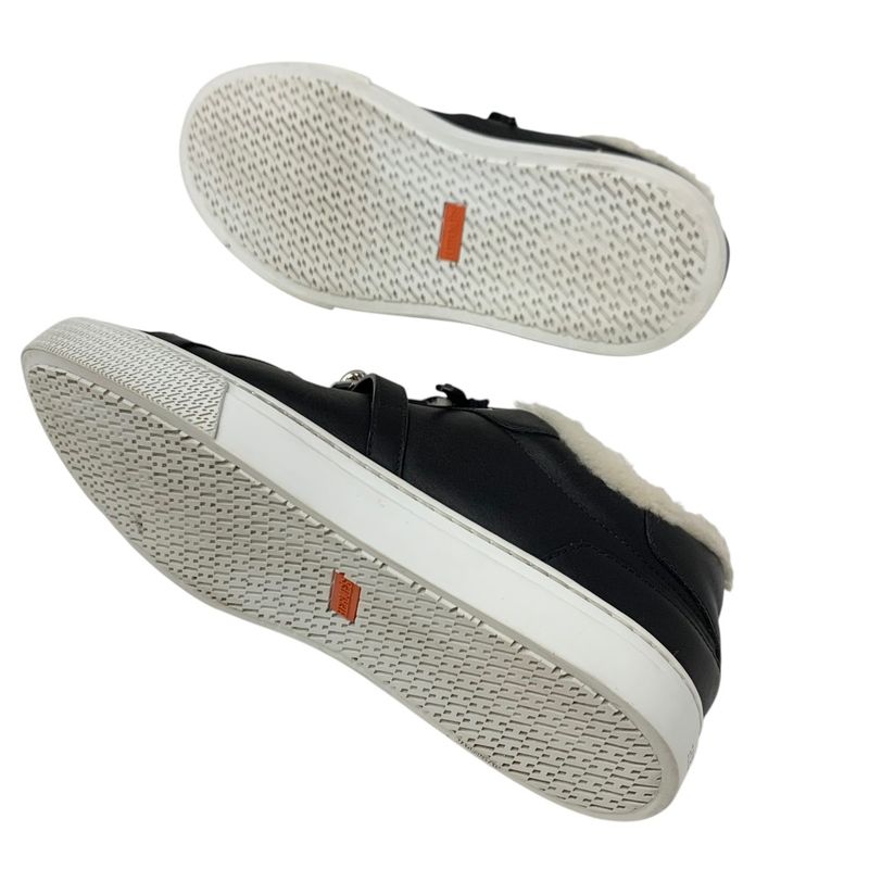 Hermes Day Sneakers Shoes Leather Shearling Black Silver Kelly Hardware Boa
