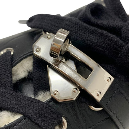 Hermes Day Sneakers Shoes Leather Shearling Black Silver Kelly Hardware Boa