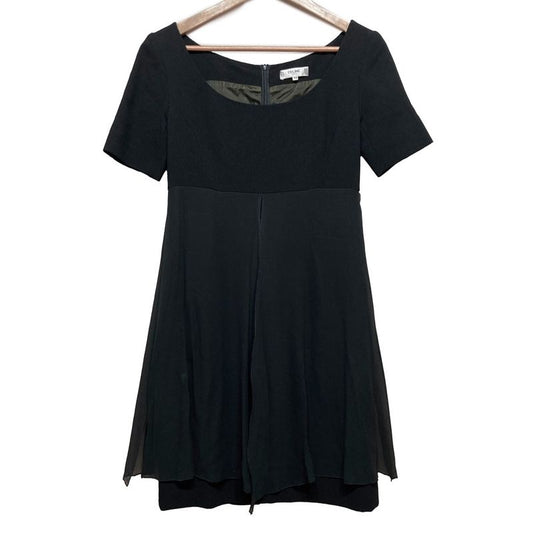 Good Celine Vintage Short Sleeve Silk Chiffon Docking Mini Dress 38 Black Women