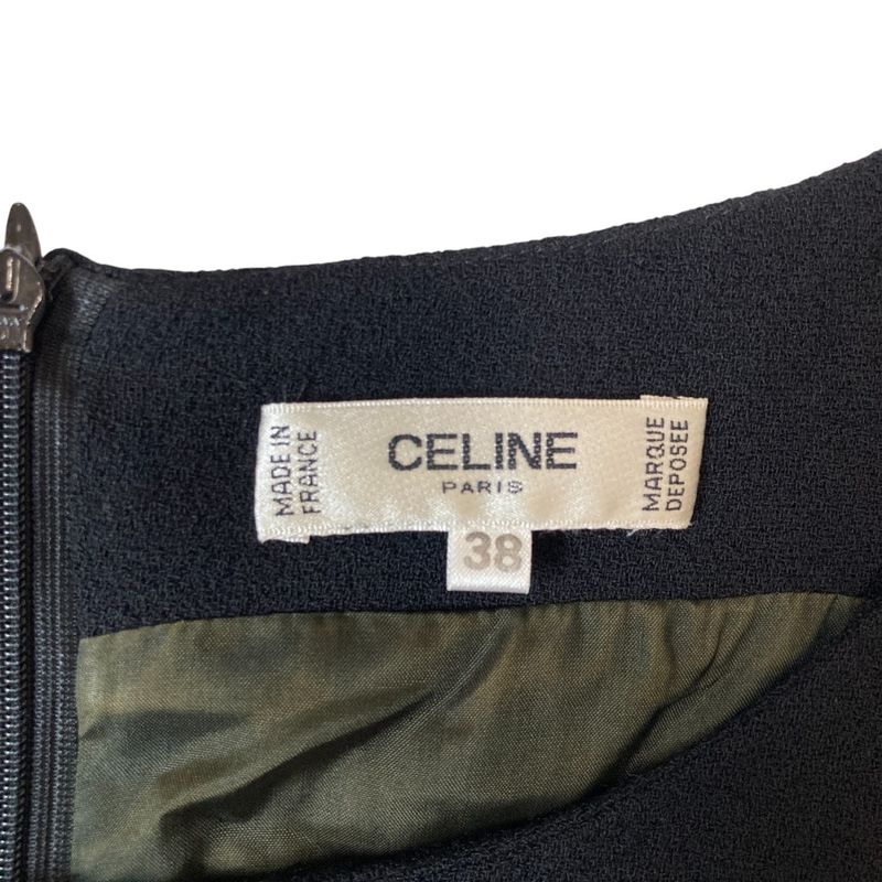 Good Celine Vintage Short Sleeve Silk Chiffon Docking Mini Dress 38 Black Women