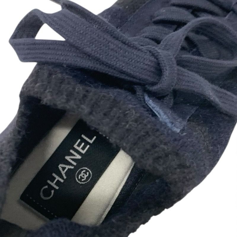 Chanel Sneakers Shoes Knit Suede Navy Here Mark Logo