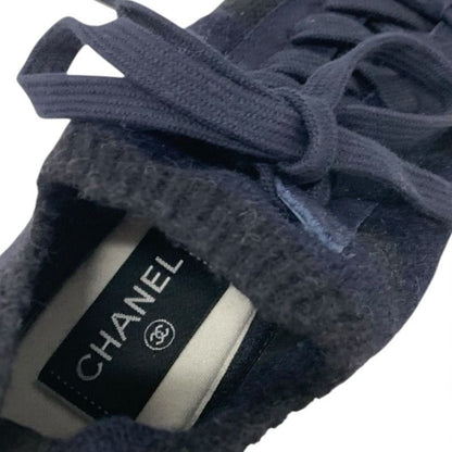 Chanel Sneakers Shoes Knit Suede Navy Here Mark Logo